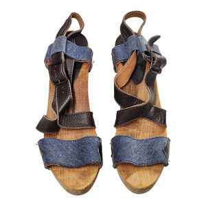 Sanita Danish Clogs Strappy Sandals Denim Leather Size EU 41 US 10.5